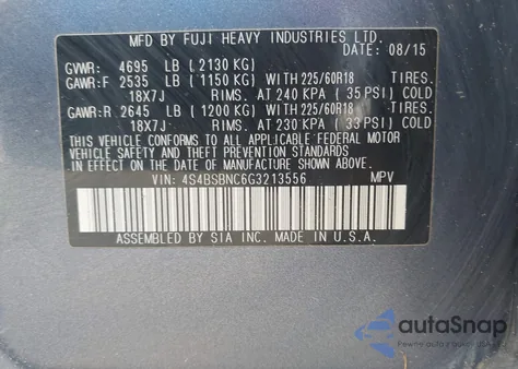 2016 Subaru Outback 2.5I Limited z USA, uszkodzony, nr VIN 4S4BSBNC6G3213556